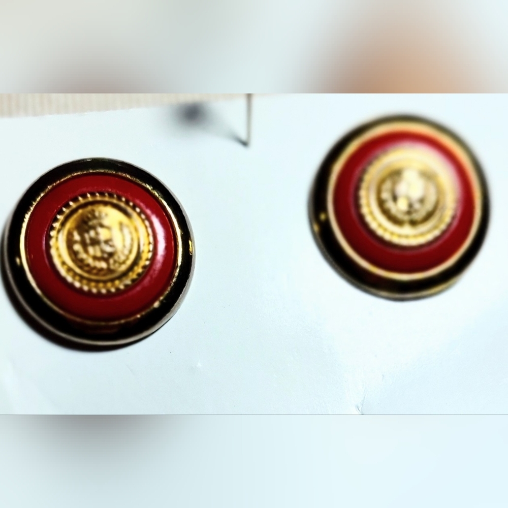 Liz Claiborne Gold and Red Textured Earrings